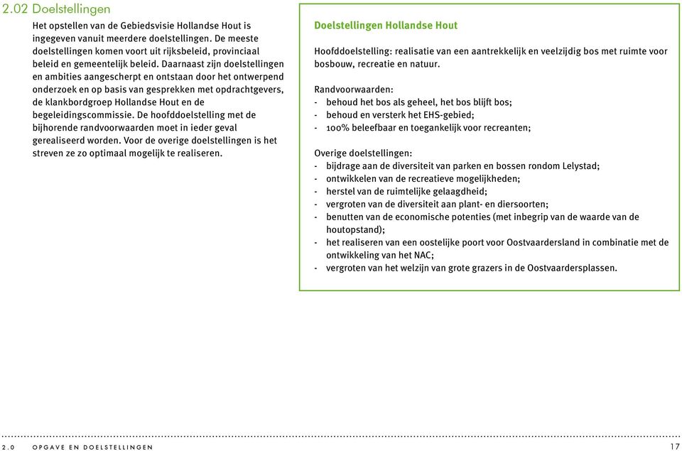 Daarnaast zijn doelstellingen en ambities aangescherpt en ontstaan door het ontwerpend onderzoek en op basis van gesprekken met opdrachtgevers, de klankbordgroep Hollandse Hout en de