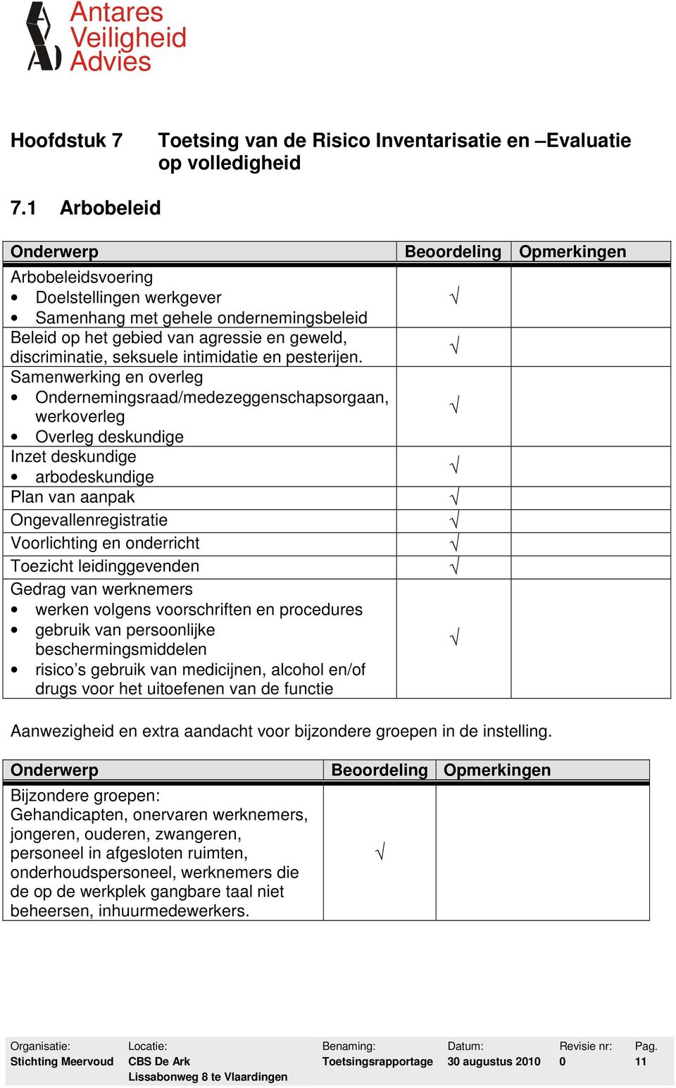 Samenwerking en overleg Ondernemingsraad/medezeggenschapsorgaan, werkoverleg Overleg deskundige Inzet deskundige arbodeskundige Plan van aanpak Ongevallenregistratie Voorlichting en onderricht