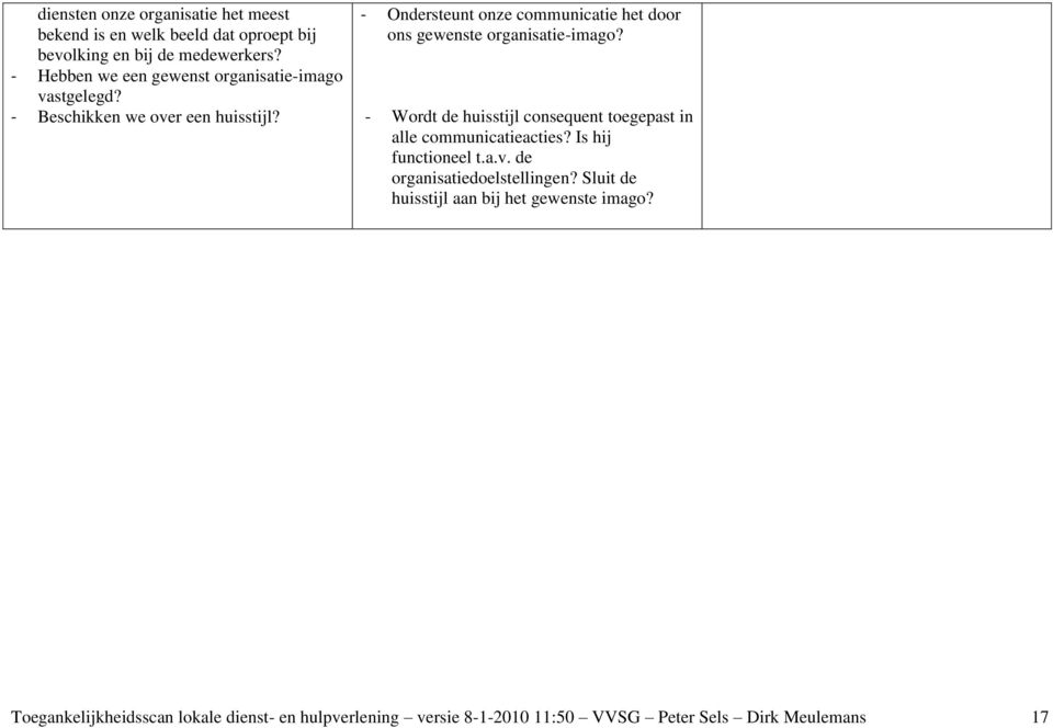 - Ondersteunt onze communicatie het door ons gewenste organisatie-imago?