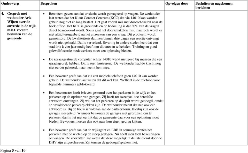 Het KCC is groeiende en de bedoeling is dat 80% van de vragen direct beantwoord wordt. Soms gaat het doorschakelen mis, maar ook wordt er niet altijd teruggebeld na het uitzoeken van een vraag.