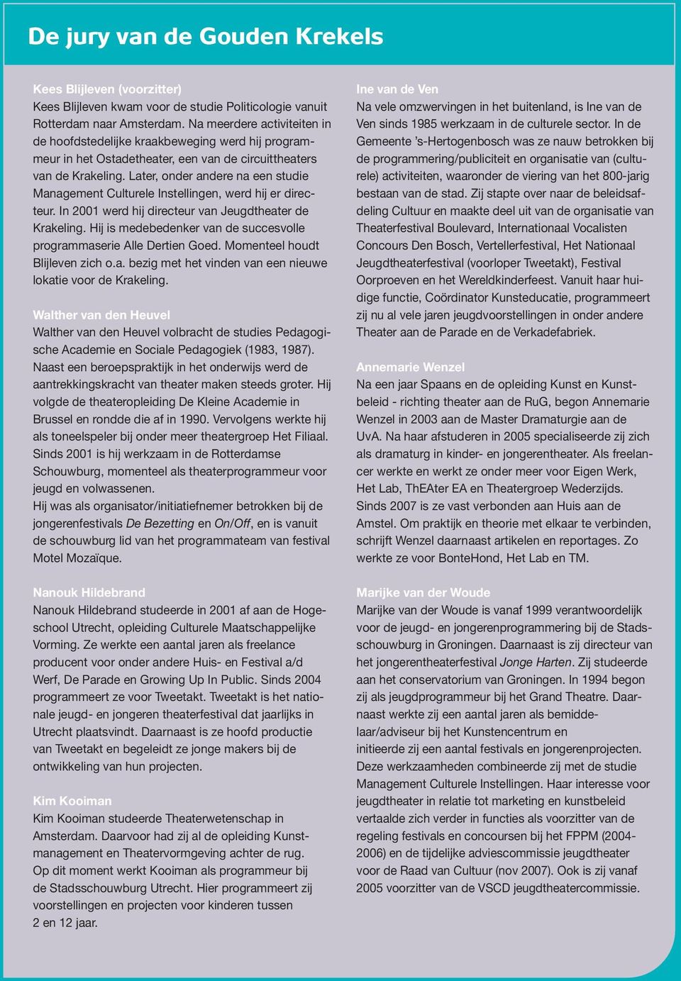 Later, onder andere na een studie Management Culturele Instellingen, werd hij er directeur. In 2001 werd hij directeur van Jeugdtheater de Krakeling.