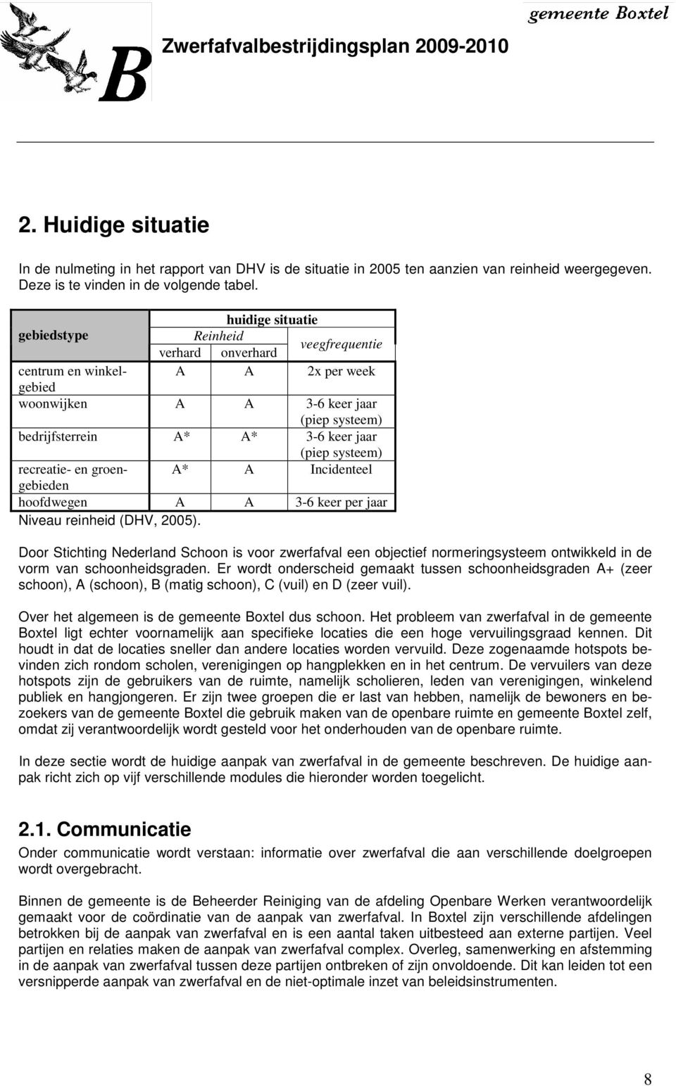 systeem) recreatie- en groengebieden A* A Incidenteel hoofdwegen A A 3-6 keer per jaar Niveau reinheid (DHV, 2005).