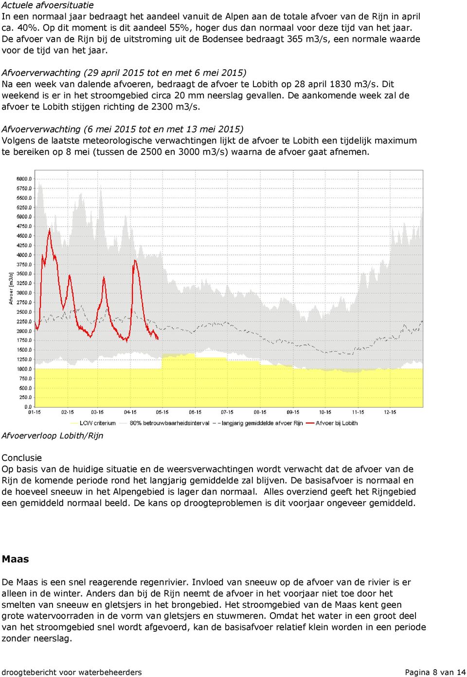 De afvoer van de Rijn bij de uitstroming uit de Bodensee bedraagt 365 m3/s, een normale waarde voor de tijd van het jaar.