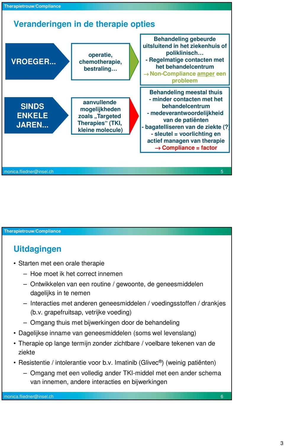 contacten met het behandelcentrum Non-Compliance amper een probleem Behandeling meestal thuis - minder contacten met het behandelcentrum - medeverantwoordelijkheid van de patiënten - bagatelliseren