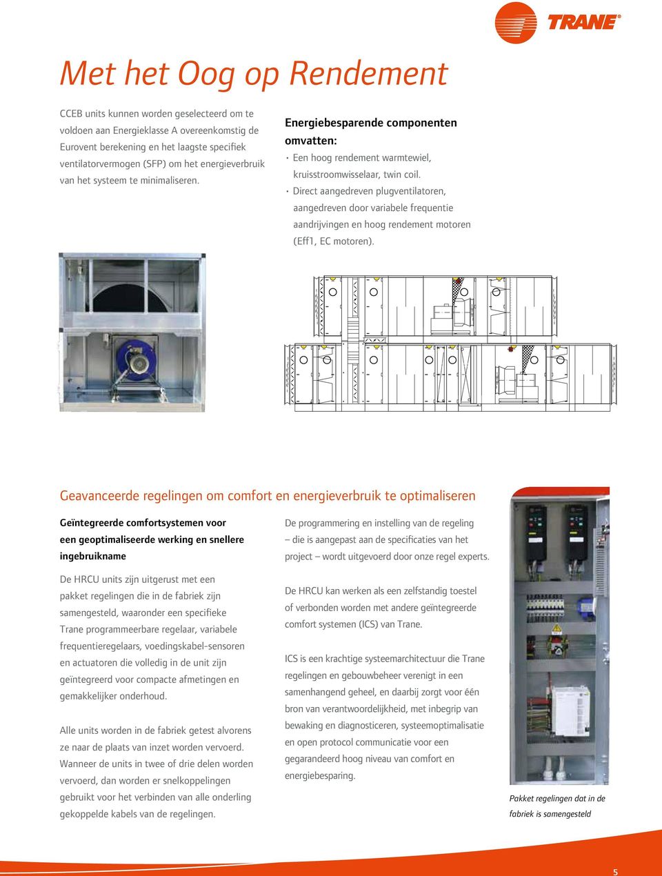 Direct aangedreven plugventilatoren, aangedreven door variabele frequentie aandrijvingen en hoog rendement motoren (Eff1, EC motoren).