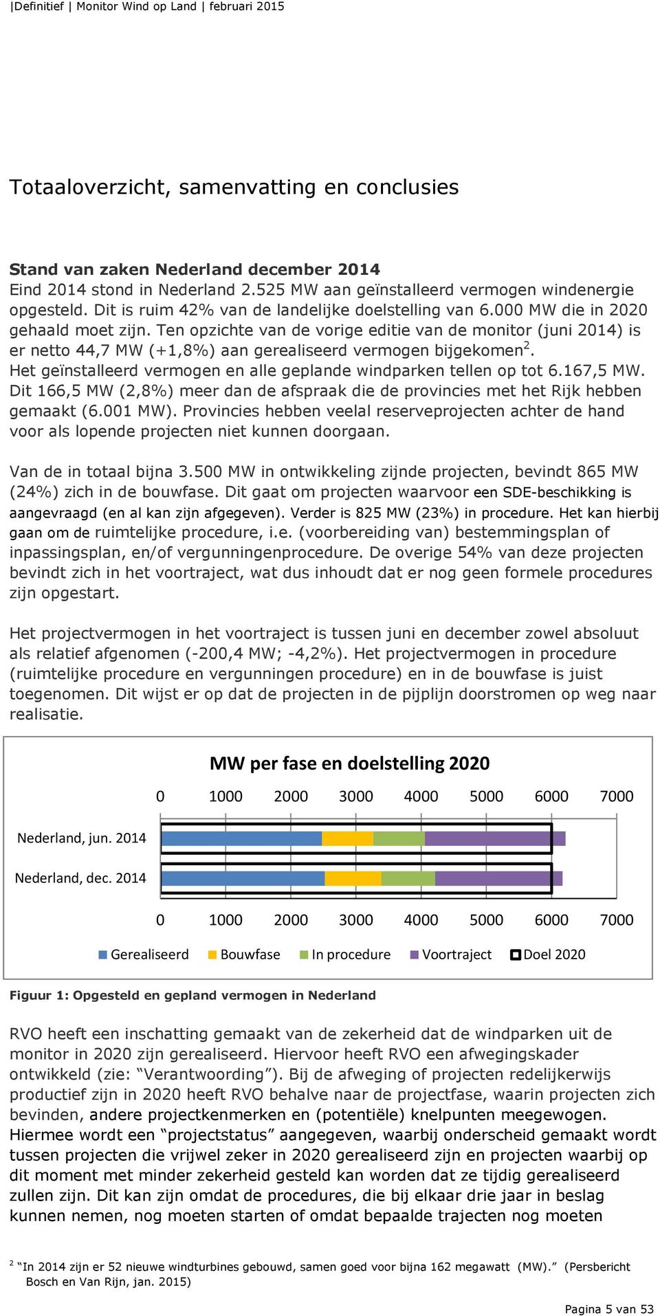 Ten opzichte van de vorige editie van de monitor (juni 2014) is er netto 44,7 MW (+1,8%) aan gerealiseerd vermogen bijgekomen 2. Het geïnstalleerd vermogen en alle geplande windparken tellen op tot 6.