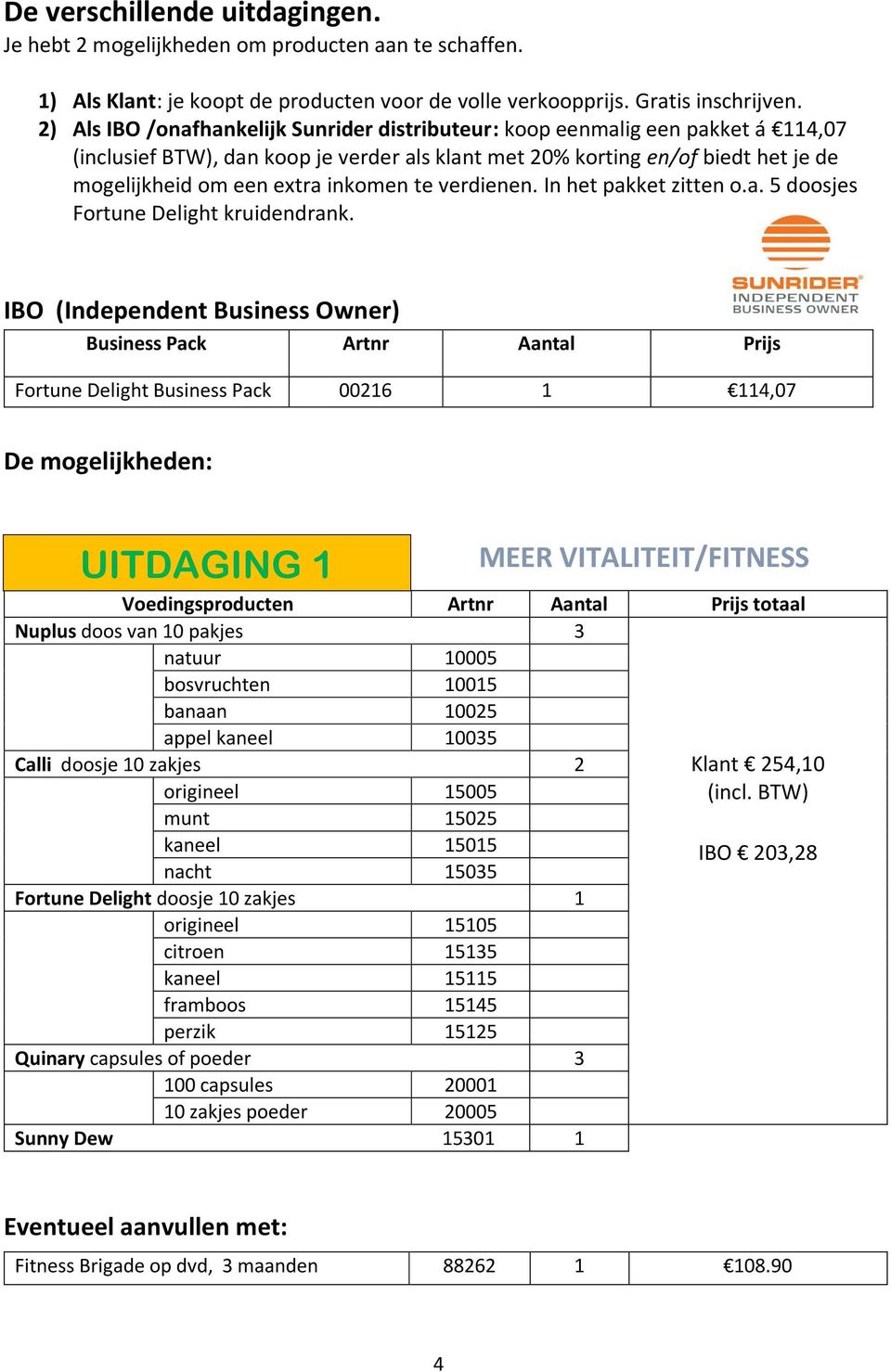 inkomen te verdienen. In het pakket zitten o.a. 5 doosjes Fortune Delight kruidendrank.