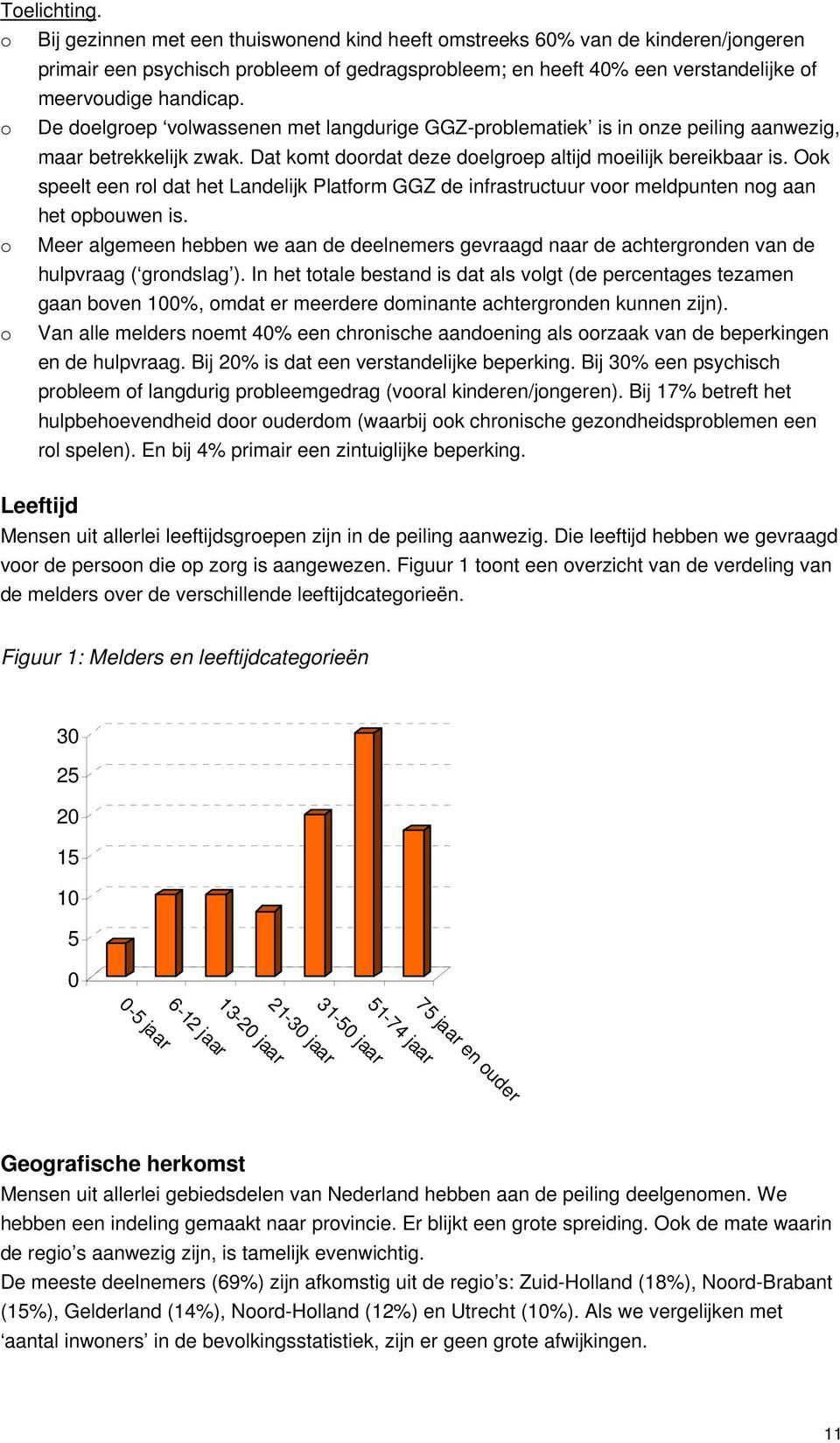 o De doelgroep volwassenen met langdurige GGZ-problematiek is in onze peiling aanwezig, maar betrekkelijk zwak. Dat komt doordat deze doelgroep altijd moeilijk bereikbaar is.