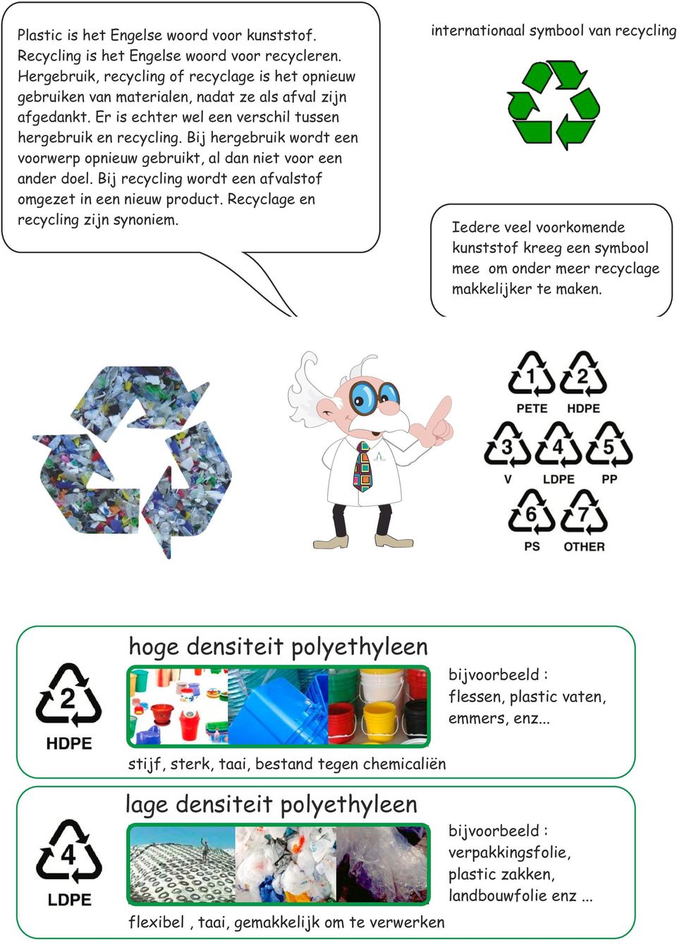 Bij hergebruik wordt een voorwerp opnieuw gebruikt, al dan niet voor een ander doel. Bij recycling wordt een afvalstof omgezet in een nieuw product. Recyclage en recycling zijn synoniem.