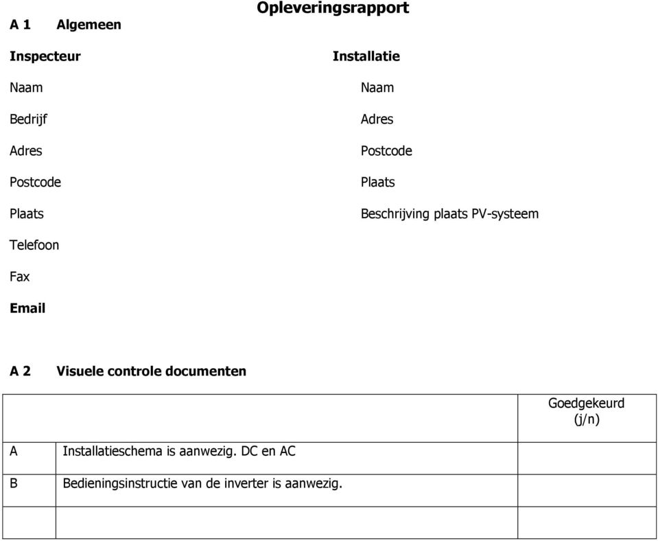 PV-systeem Telefoon ax mail 2 Visuele controle documenten