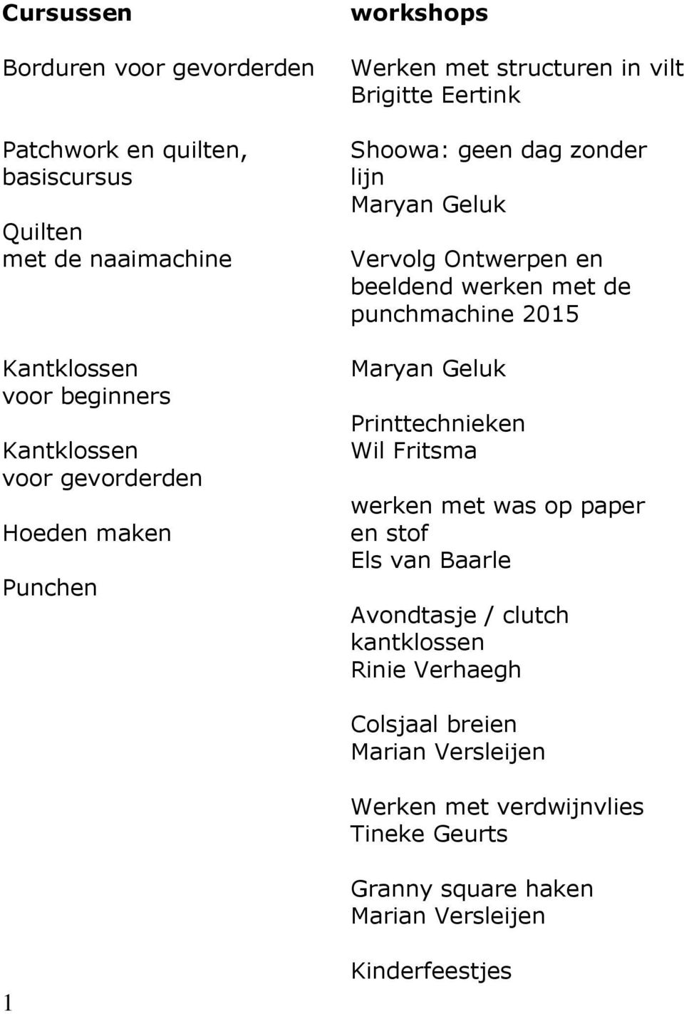 en beeldend werken met de punchmachine 2015 Maryan Geluk Printtechnieken Wil Fritsma werken met was op paper en stof Els van Baarle Avondtasje /