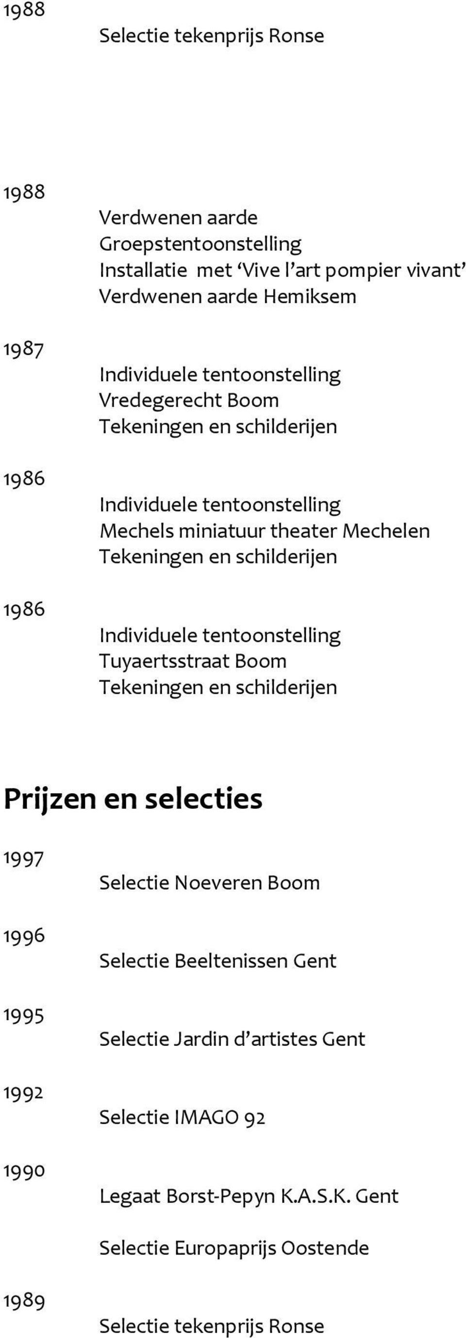 Prijzen en selecties 1995 Selectie Noeveren Boom Selectie Beeltenissen Gent Selectie Jardin d artistes