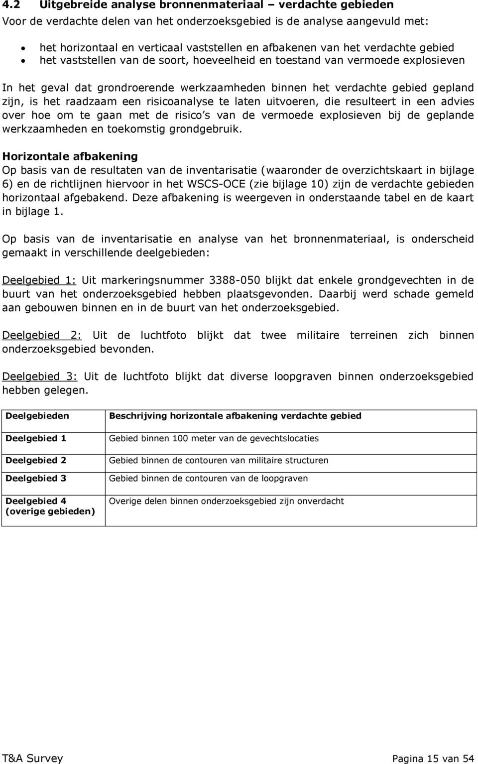 een risicoanalyse te laten uitvoeren, die resulteert in een advies over hoe om te gaan met de risico s van de vermoede eplosieven bij de geplande werkzaamheden en toekomstig grondgebruik.