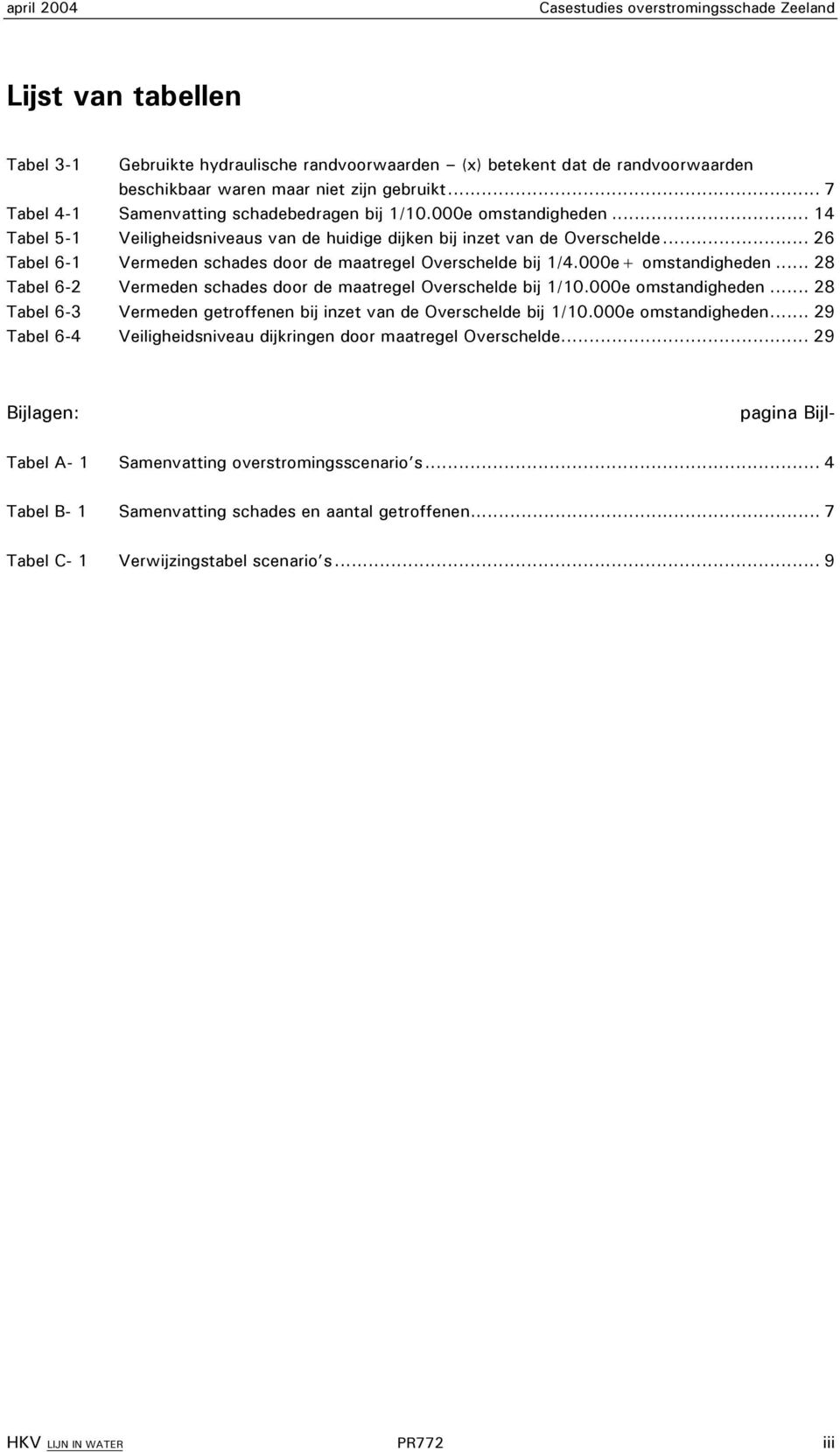 .. 26 Tabel 6-1 Vermeden schades door de maatregel Overschelde bij 1/4.000e+ omstandigheden... 28 Tabel 6-2 Vermeden schades door de maatregel Overschelde bij 1/10.000e omstandigheden.