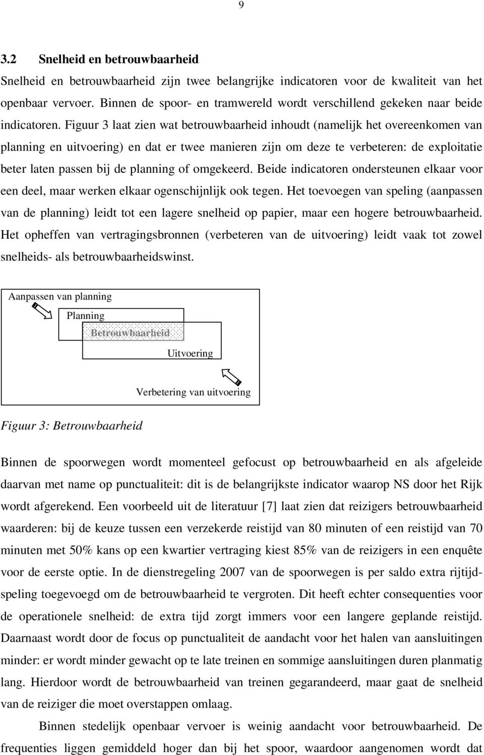 Figuur 3 laat zien wat betrouwbaarheid inhoudt (namelijk het overeenkomen van planning en uitvoering) en dat er twee manieren zijn om deze te verbeteren: de exploitatie beter laten passen bij de