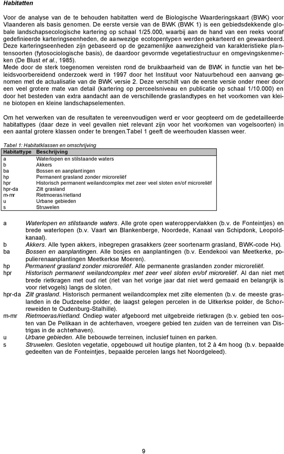 000, waarbij aan de hand van een reeks vooraf gedefinieerde karteringseenheden, de aanwezige ecotopentypen werden gekarteerd en gewaardeerd.