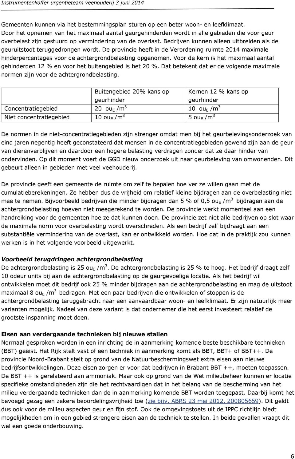 Bedrijven kunnen alleen uitbreiden als de geuruitstoot teruggedrongen wordt. De provincie heeft in de Verordening ruimte 2014 maximale hinderpercentages voor de achtergrondbelasting opgenomen.