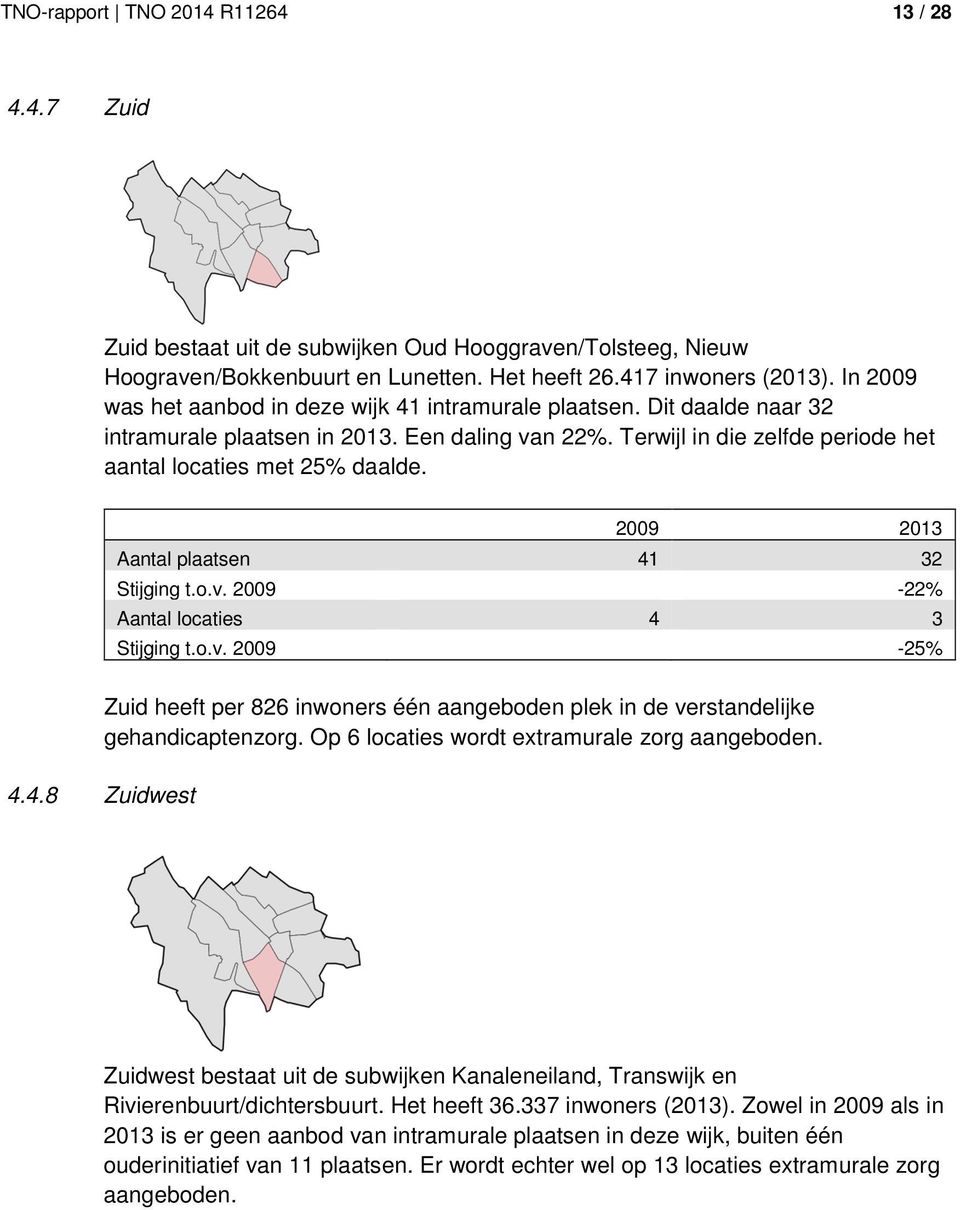 2009 2013 Aantal plaatsen 41 32 Stijging t.o.v. 2009-22% Aantal locaties 4 3 Stijging t.o.v. 2009-25% Zuid heeft per 826 inwoners één aangeboden plek in de verstandelijke gehandicaptenzorg.