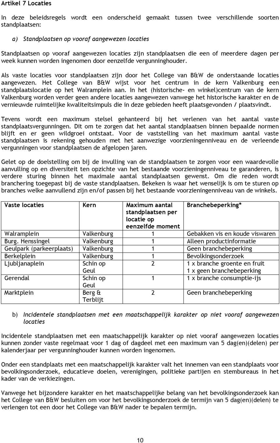 Als vaste locaties voor standplaatsen zijn door het College van B&W de onderstaande locaties aangewezen.