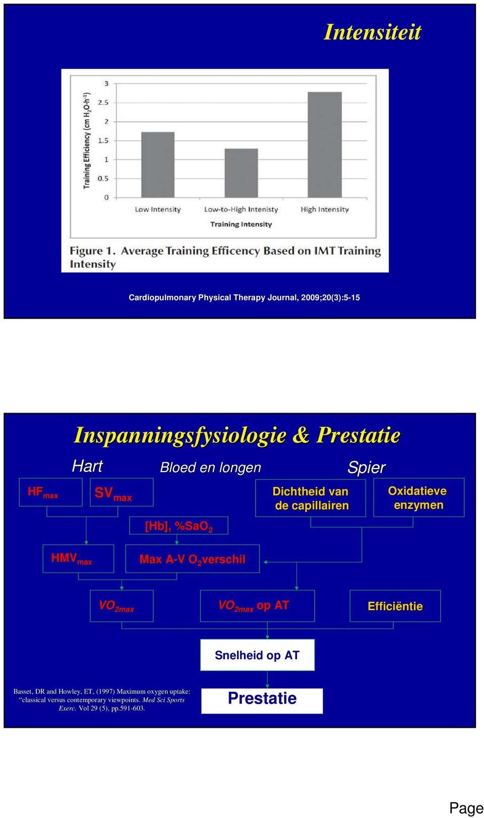 A V O 2 verschil VO 2max VO 2max op AT Efficiëntie Snelheid op AT Basset, DR and Howley, ET, (1997) Maximum