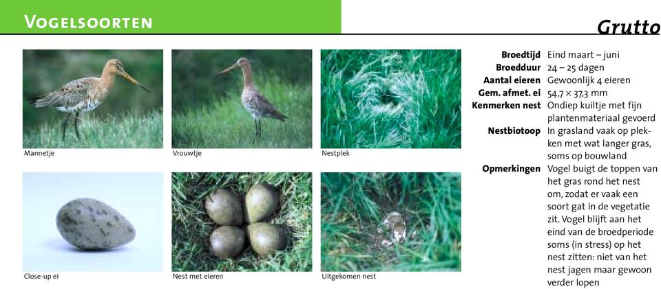 ei 54,7 37,3 mm Kenmerken nest Ondiep kuiltje met fijn plantenmateriaal gevoerd Nestbiotoop In grasland vaak op plekken met wat langer gras, soms