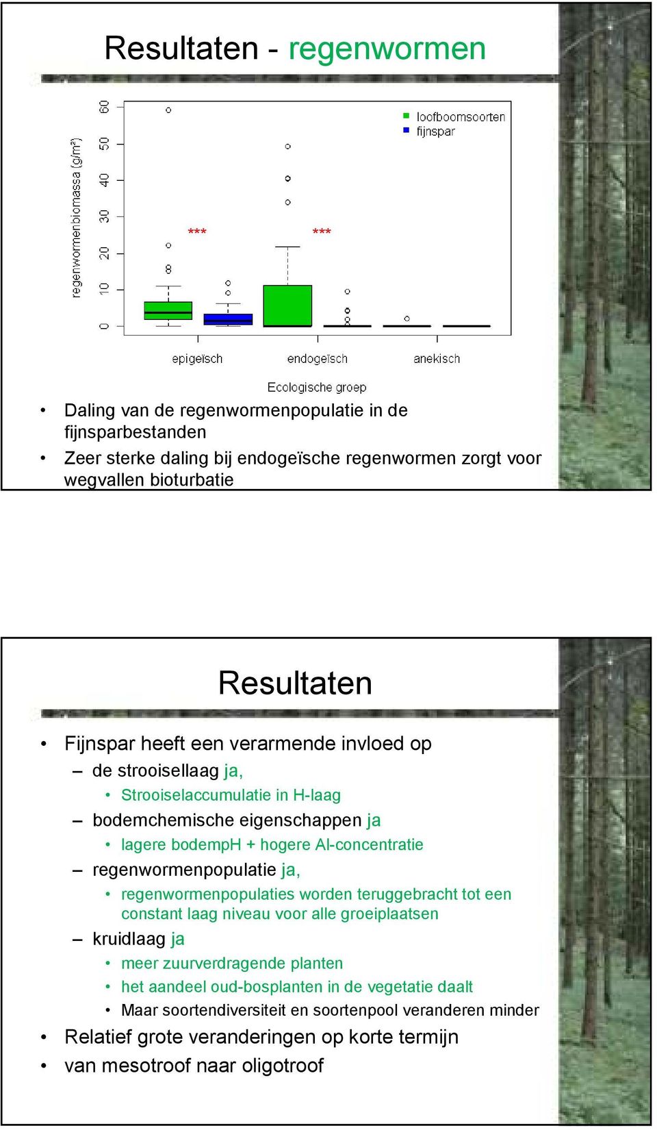 Al-concentratie regenwormenpopulatie ja, regenwormenpopulaties worden teruggebracht tot een constant laag niveau voor alle groeiplaatsen kruidlaag ja meer zuurverdragende