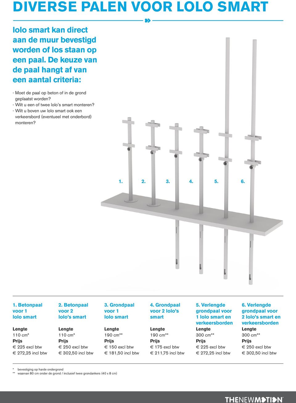 - Wilt u boven uw lolo smart ook een verkeersbord (eventueel met onderbord) monteren? 1. 2. 3. 4. 5. 6. 1. Betonpaal voor 1 lolo smart 110 cm* 225 excl btw 272,25 incl btw 2.