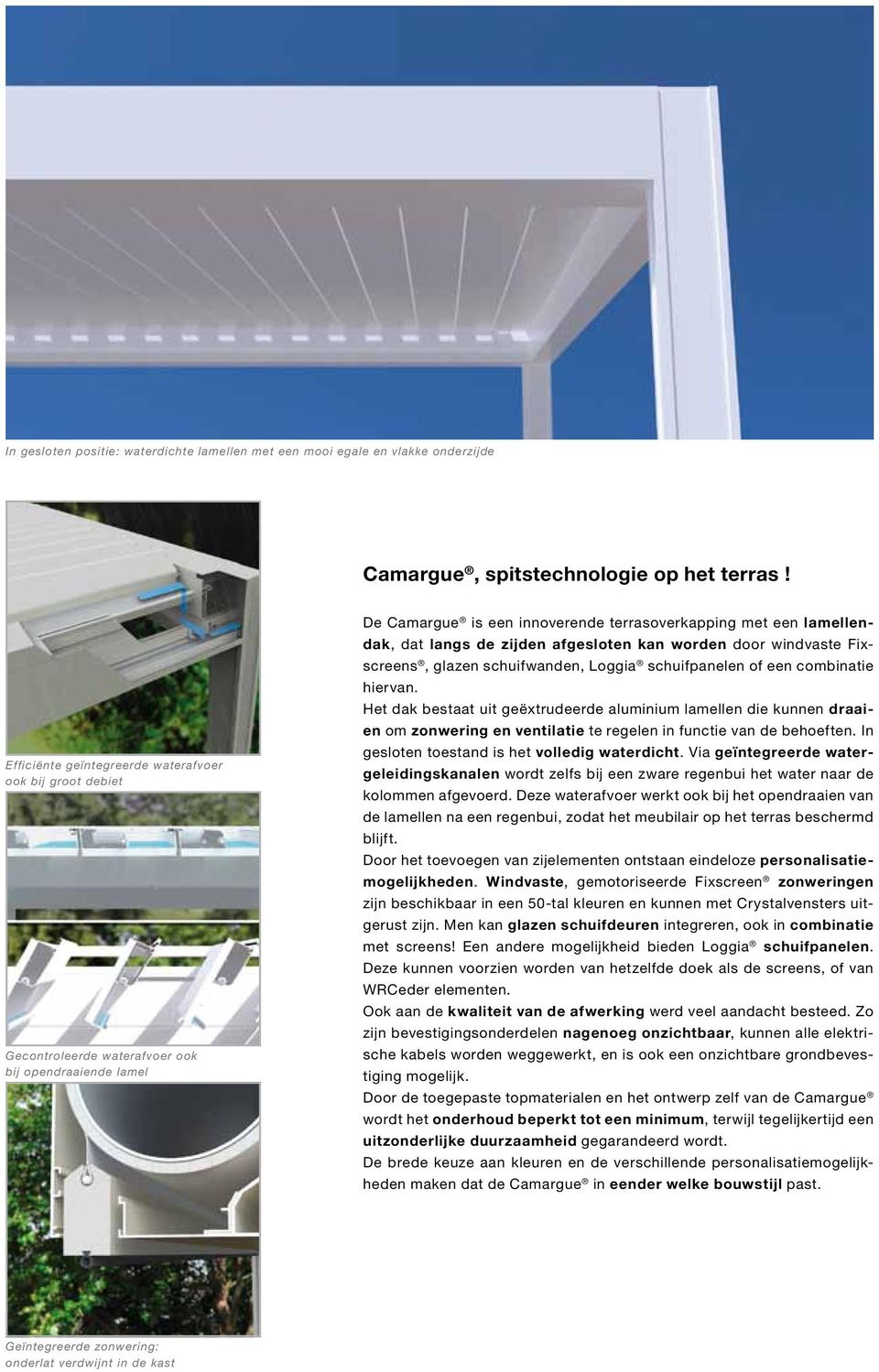 zijden afgesloten kan worden door windvaste Fixscreens, glazen schuifwanden, Loggia schuifpanelen of een combinatie hiervan.