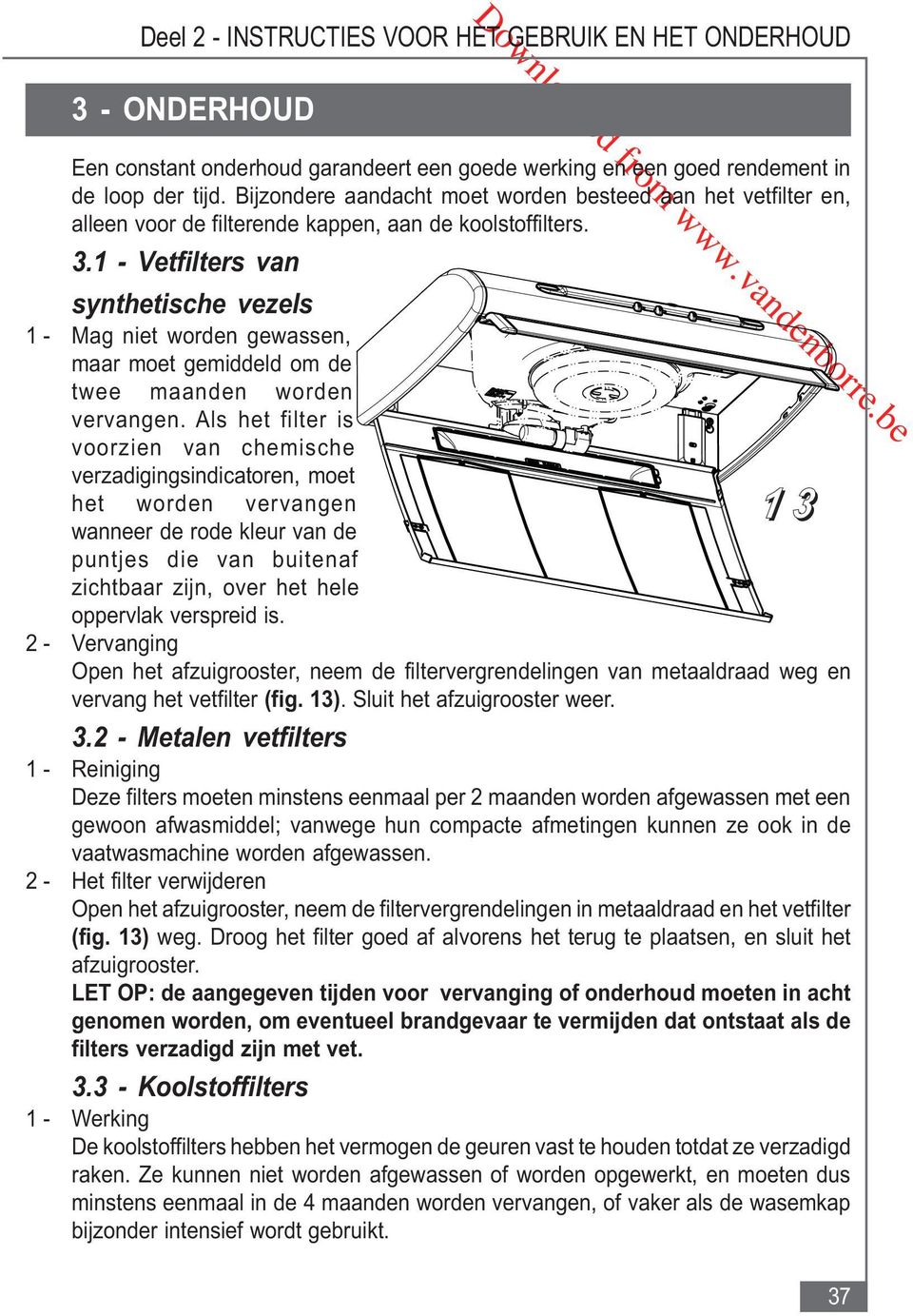 1 - Vetfilters van synthetische vezels 1 - Mag niet worden gewassen, maar moet gemiddeld om de twee maanden worden vervangen.