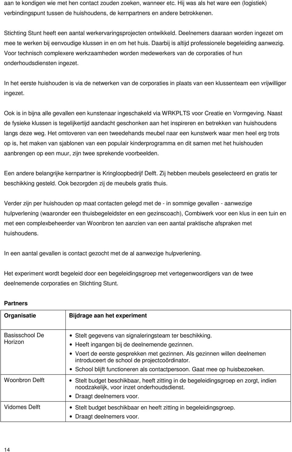 Daarbij is altijd professionele begeleiding aanwezig. Voor technisch complexere werkzaamheden worden medewerkers van de corporaties of hun onderhoudsdiensten ingezet.