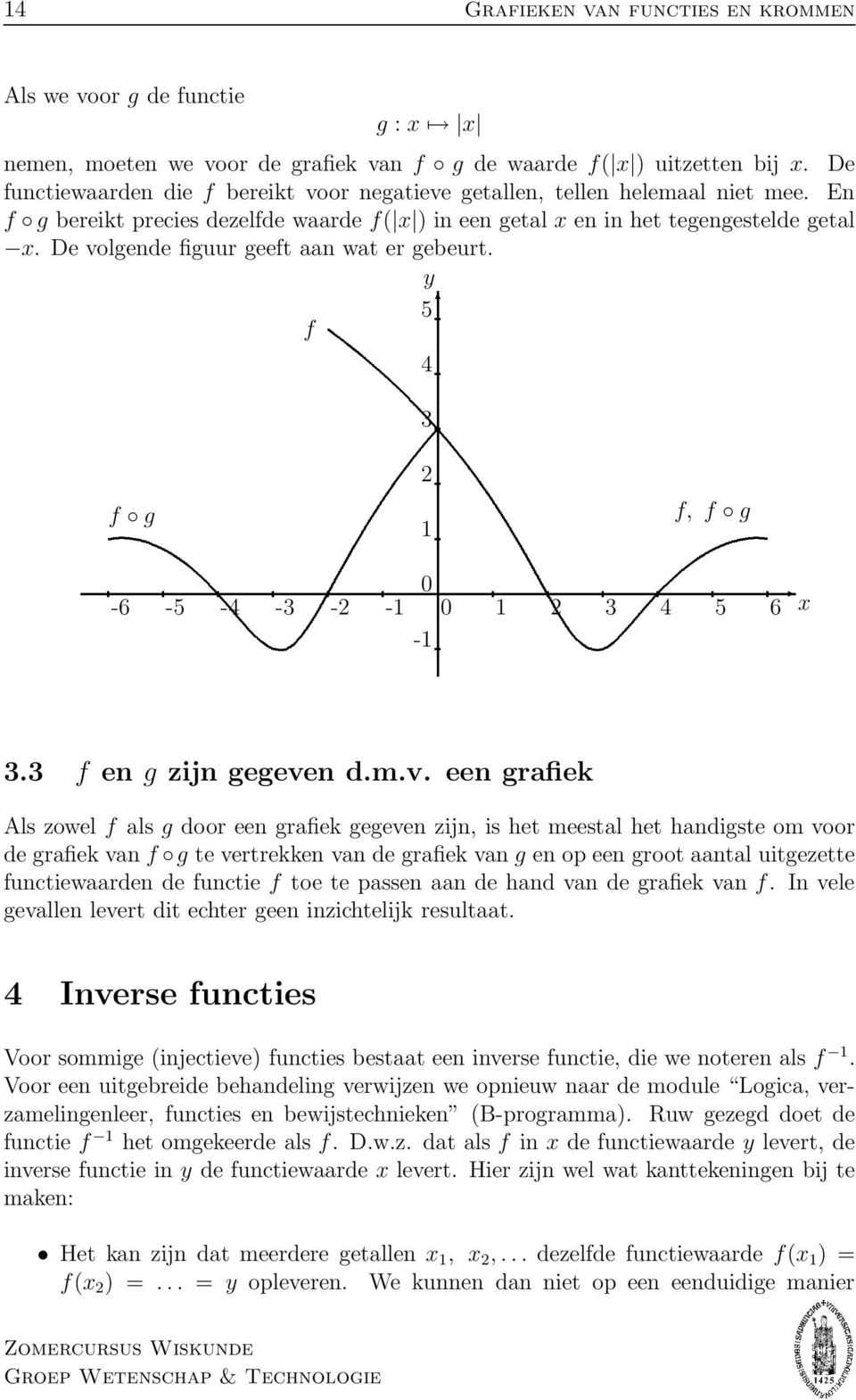 De volgende figuur geeft aan wat er gebeurt. 5 f 4 f g f, f g -6-5 -4 - - - 4 5 6 x -. f en g zijn gegeven d.m.v. een grafiek Als zowel f als g door een grafiek gegeven zijn, is het meestal het