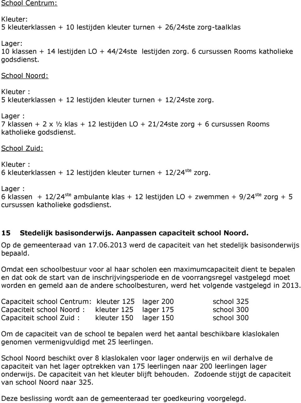 School Zuid: Kleuter : 6 kleuterklassen + 12 lestijden kleuter turnen + 12/24 ste zorg.