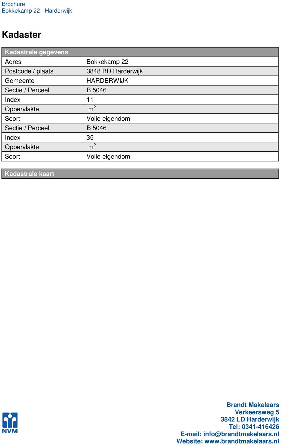 Index 11 Oppervlakte m 2 Soort Volle eigendom Sectie / Perceel B