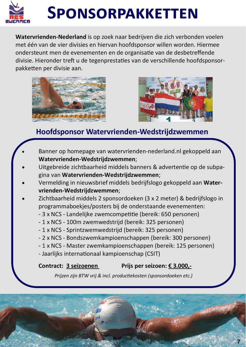 Hoofdsponsor Watervrienden-Wedstrijdzwemmen Banner op homepage van watervrienden-nederland.