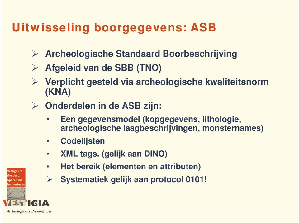 gegevensmodel (kopgegevens, lithologie, archeologische laagbeschrijvingen, monsternames)