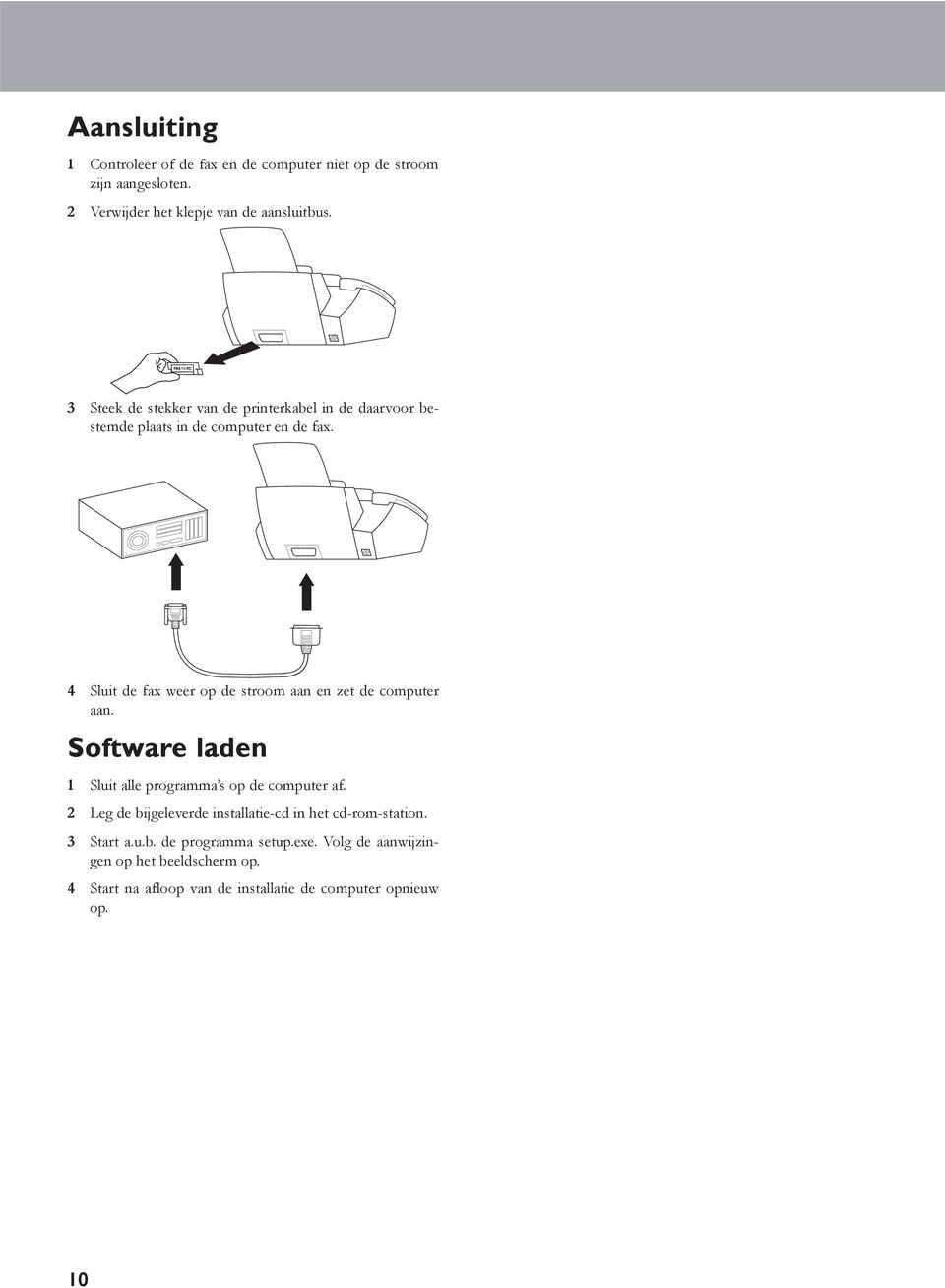 4 Sluit de fax weer op de stroom aan en zet de computer aan. Software laden 1 Sluit alle programma s op de computer af.