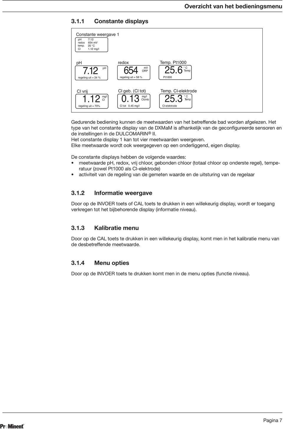 3 Cl-elektrode C Te mp Gedurende bediening kunnen de meetwaarden van het betreffende bad worden afgelezen.