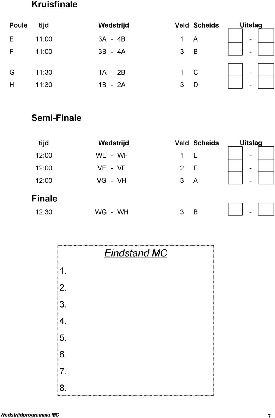 Veld Scheids Uitslag 12:00 WE - WF 1 E - 12:00 VE - VF 2 F - 12:00 VG - VH 3 A -