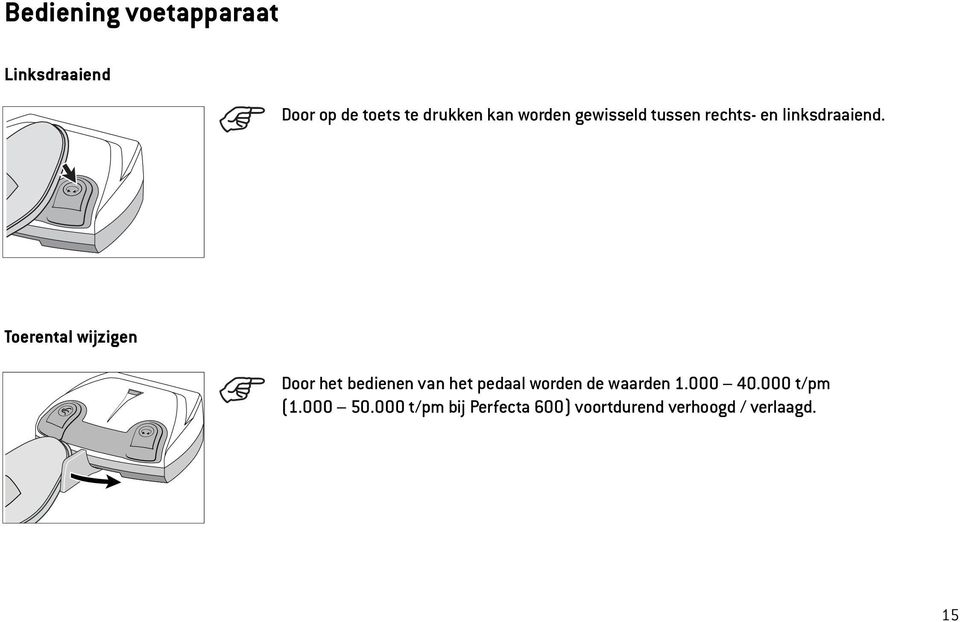 Toerental wijzigen Door het bedienen van het pedaal worden de waarden