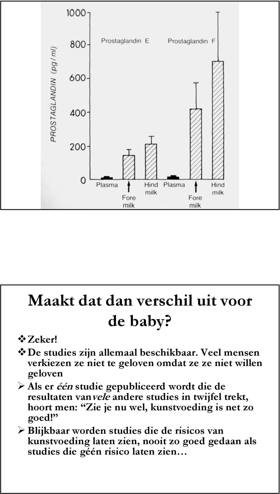 die de resultaten vanvele andere studies in twijfel trekt, hoort men: Zie je nu wel, kunstvoeding is net zo