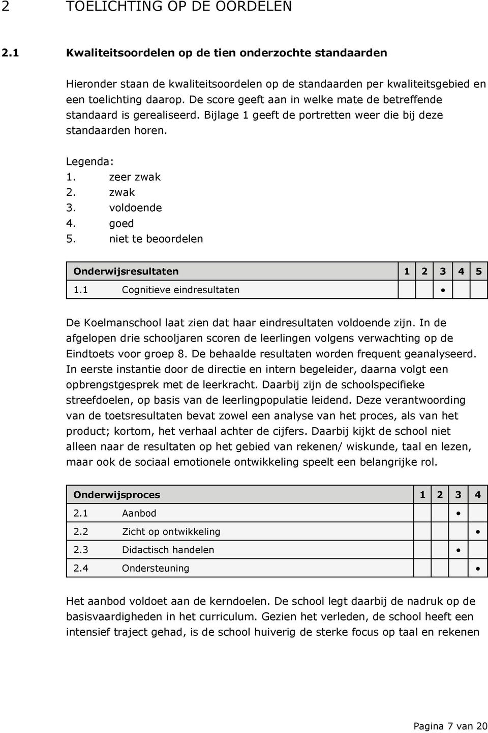 niet te beoordelen Onderwijsresultaten 1 2 3 4 5 1.1 Cognitieve eindresultaten De Koelmanschool laat zien dat haar eindresultaten voldoende zijn.