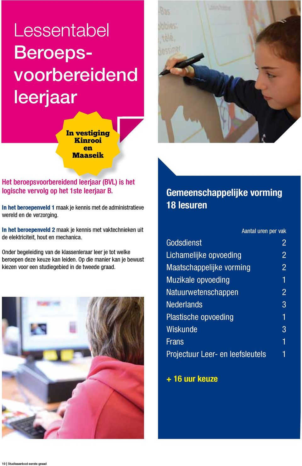 Onder begeleiding van de klassenleraar leer je tot welke beroepen deze keuze kan leiden. Op die manier kan je bewust kiezen voor een studiegebied in de tweede graad.