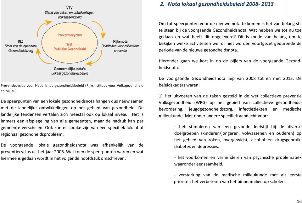 Hieronder gaan we kort in op de pijlers van de voorgaande Gezondheidsnota. Preventiecyclus voor Nederlands gezondheidsbeleid (Rijksinstituut voor Volksgezondheid en Milieu).