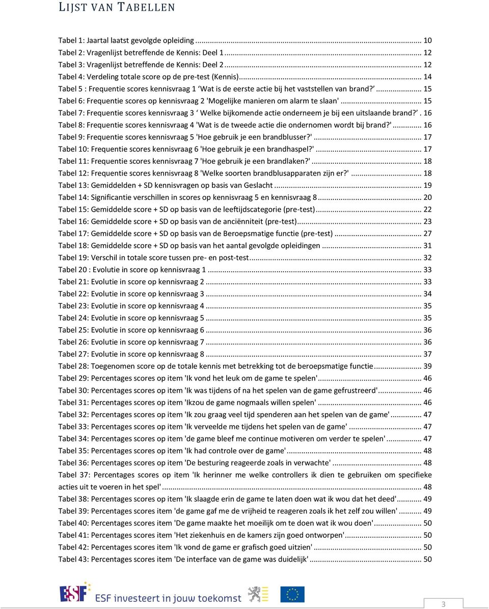 ... 15 Tabel 6: Frequentie scores op kennisvraag 2 'Mogelijke manieren om alarm te slaan'... 15 Tabel 7: Frequentie scores kennisvraag 3 Welke bijkomende actie onderneem je bij een uitslaande brand?