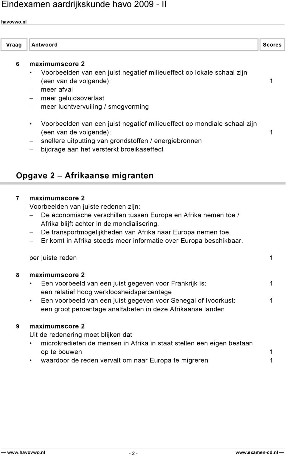 migranten 7 maximumscore 2 Voorbeelden van juiste redenen zijn: De economische verschillen tussen Europa en Afrika nemen toe / Afrika blijft achter in de mondialisering.