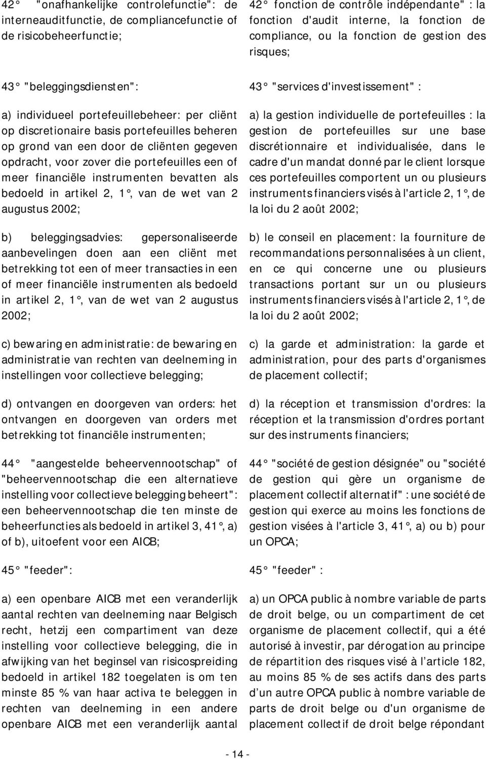 beheren op grond van een door de cliënten gegeven opdracht, voor zover die portefeuilles een of meer financiële instrumenten bevatten als bedoeld in artikel 2, 1, van de wet van 2 augustus 2002; b)