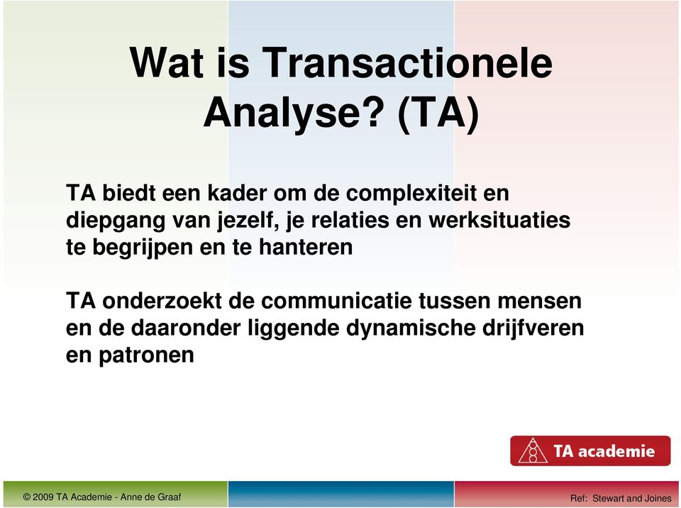 en werksituaties te begrijpen en te hanteren TA onderzoekt de communicatie