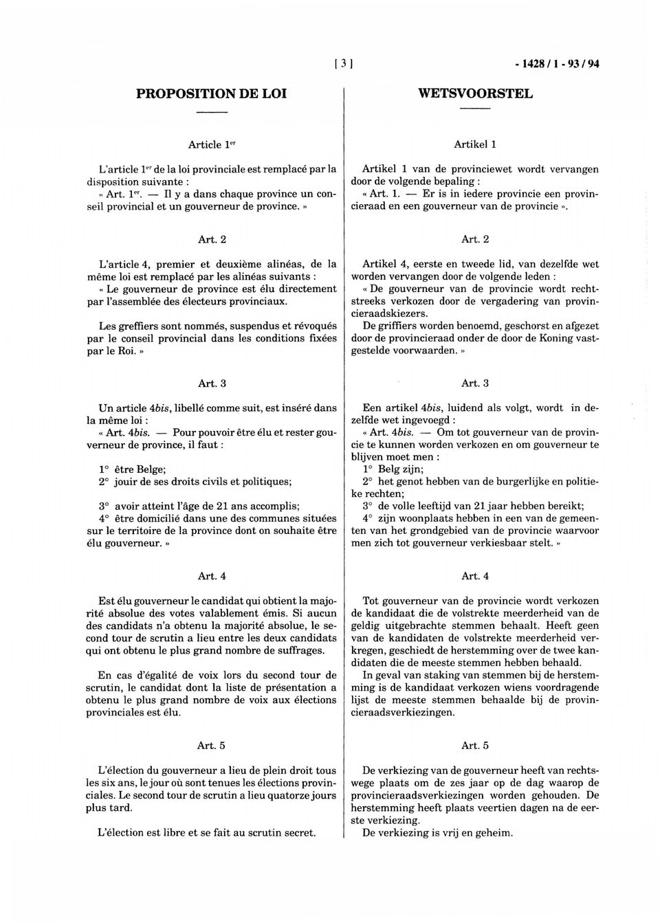 - Er is in iedere provincie een provincieraad en een gouverneur van de provincie». Art. 2 L'article 4, premier et deuxième alinéas, de la même loi est remplacé par les alinéas suivants:.