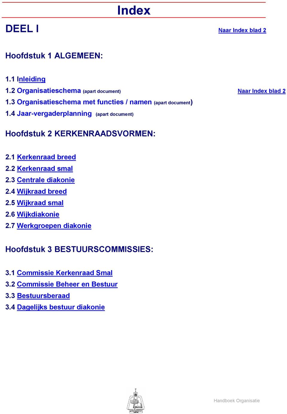 4 Jaar-vergaderplanning (apart document) Hoofdstuk 2 KERKENRAADSVORMEN: 2.1 Kerkenraad breed 2.2 Kerkenraad smal 2.