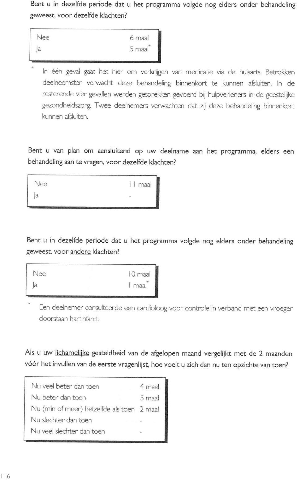 Twee deelnemers verwachten dat zij deze behandeling binnenkort kunnen afsluiten.